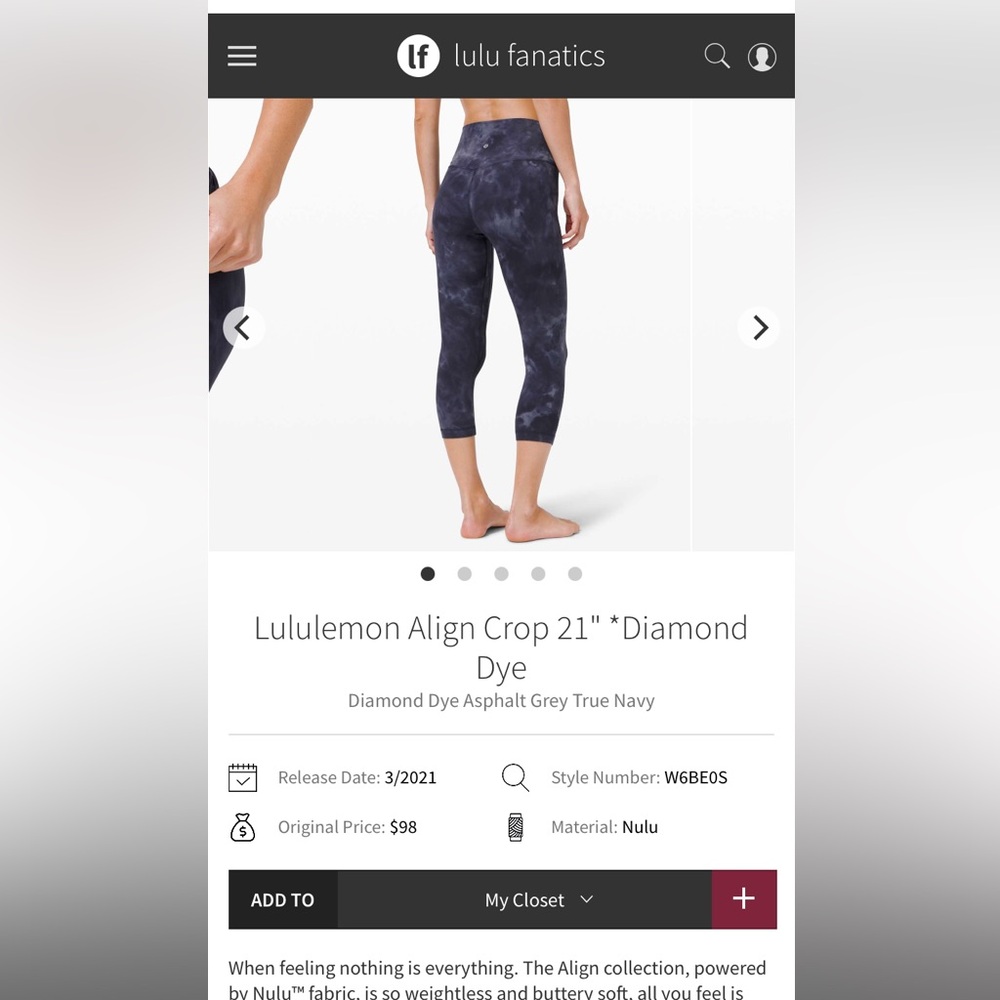 Lululemon Align Crop 21" *Diamond Dye Diamond Dye Asphalt Grey True Navy Size 2 - Picture 13 of 14